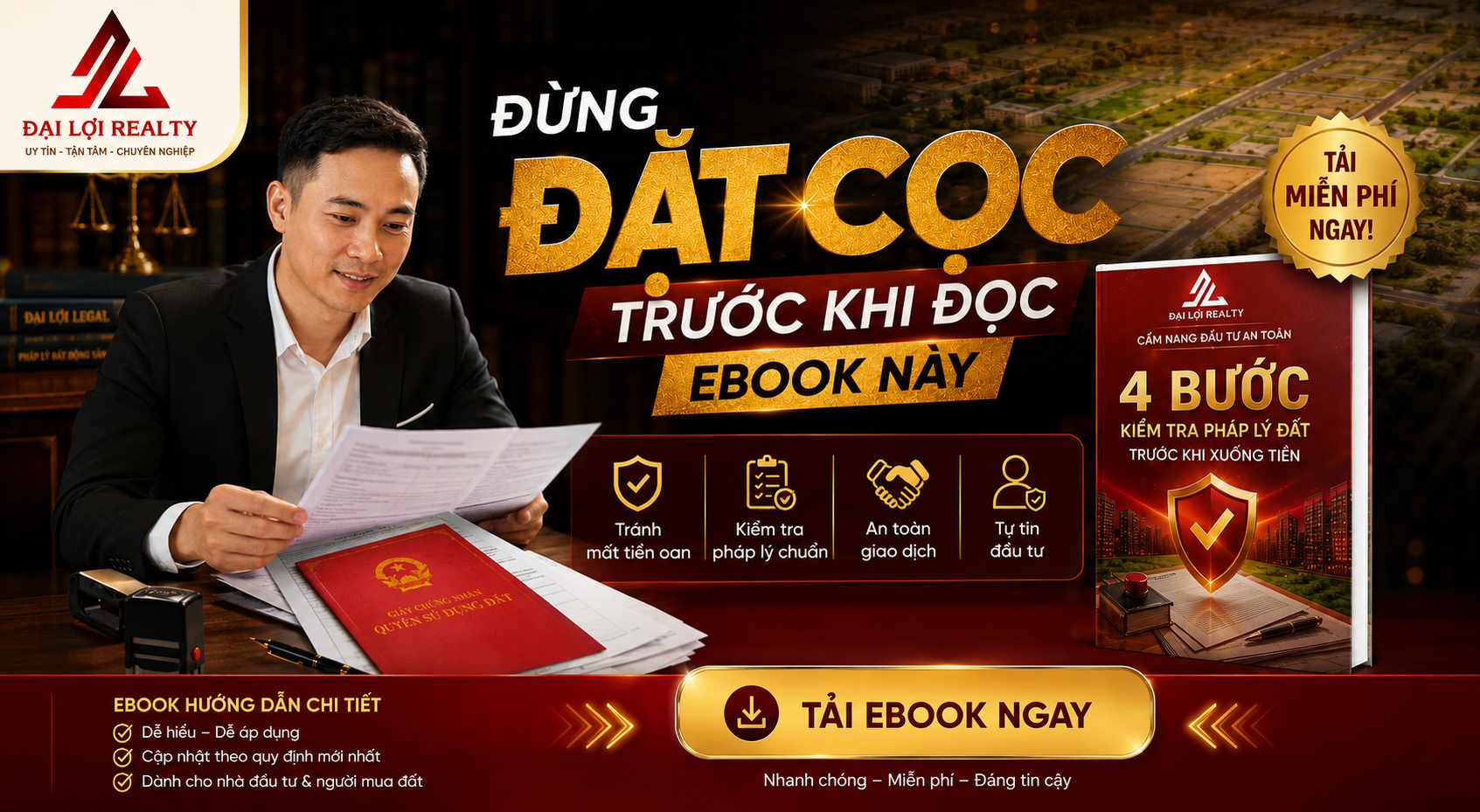 Đừng đặt cọc trước khi đọc Ebook 4 bước kiểm tra pháp lý đất